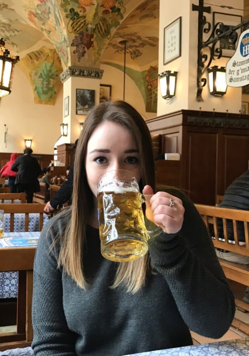 Enjoying a beer at Hofbräuhaus in Munich